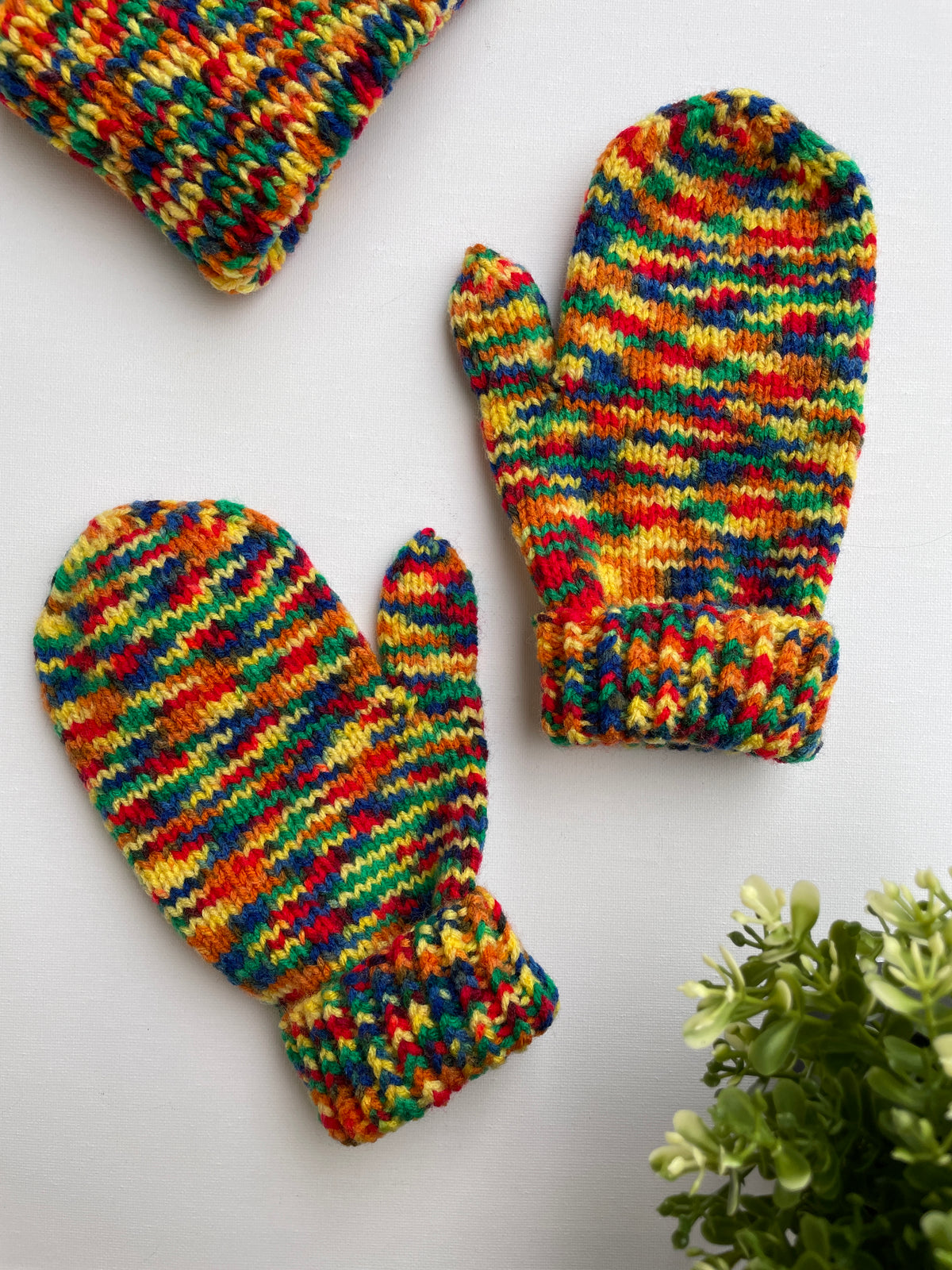 Hand Knit Beanie and Mittens Set