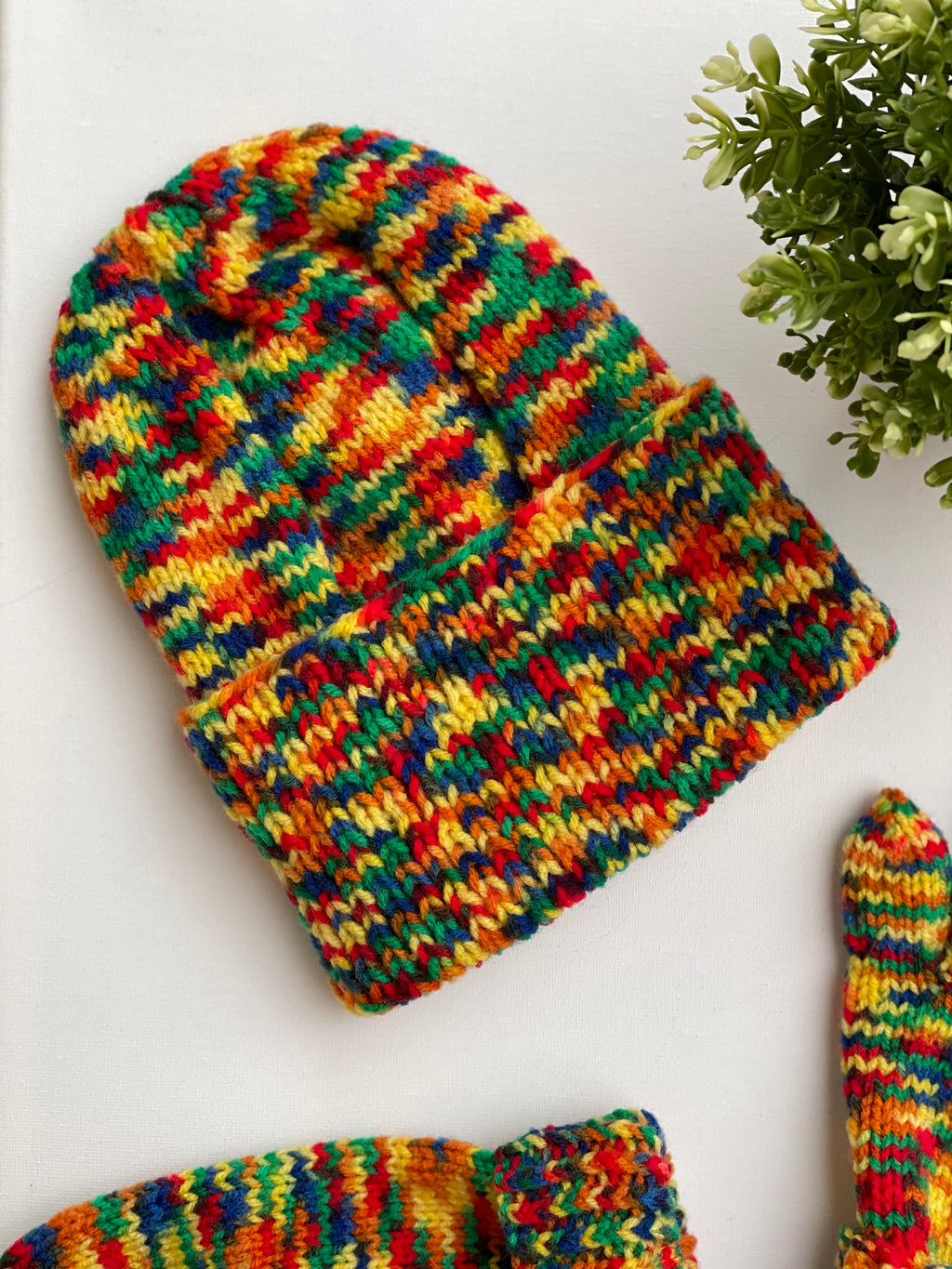 Hand Knit Beanie and Mittens Set