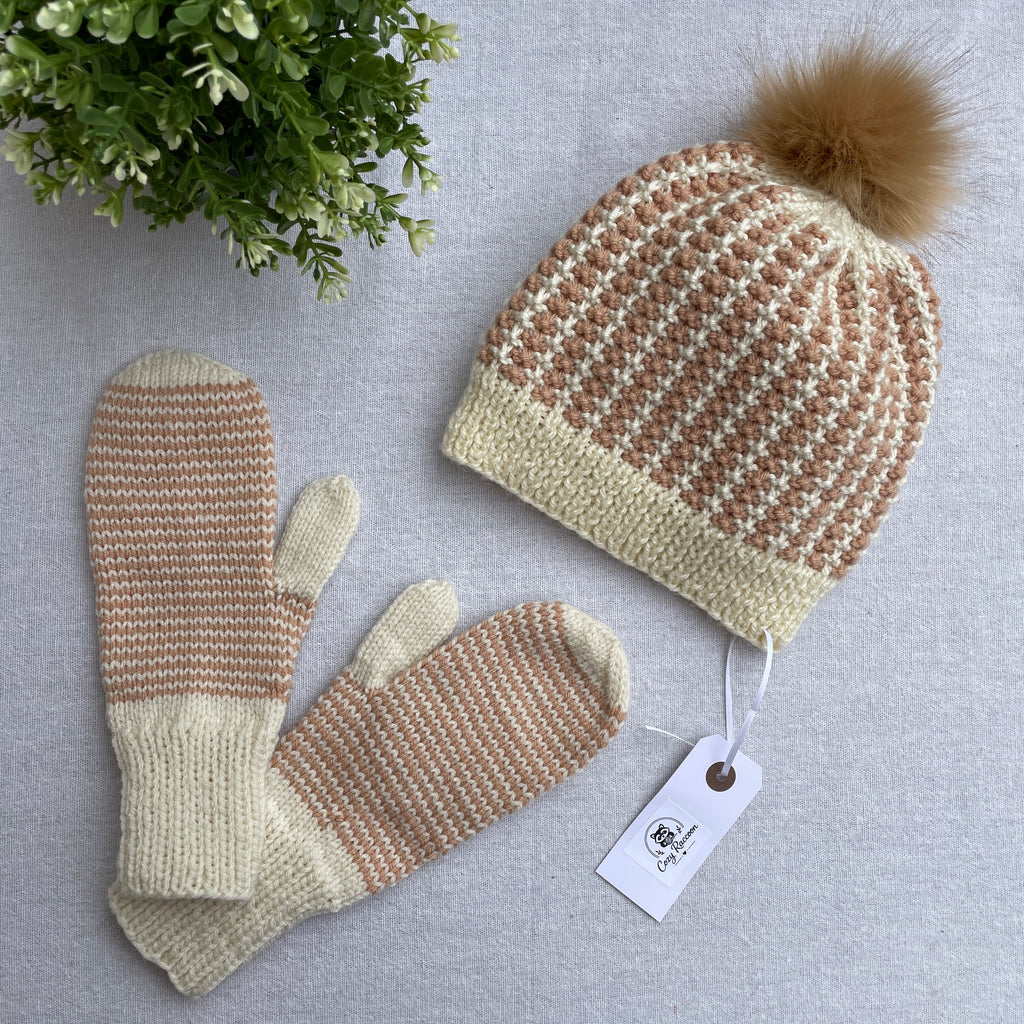 Hand Knit Beanie and Mittens Set