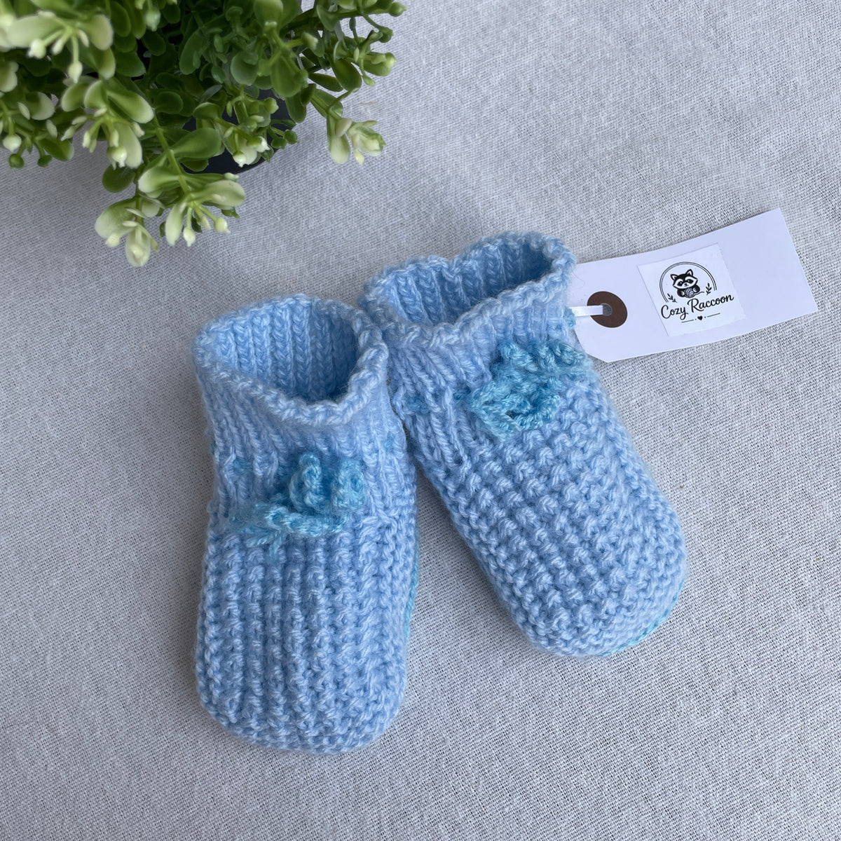 Baby Booties, Blue 6-9 Months