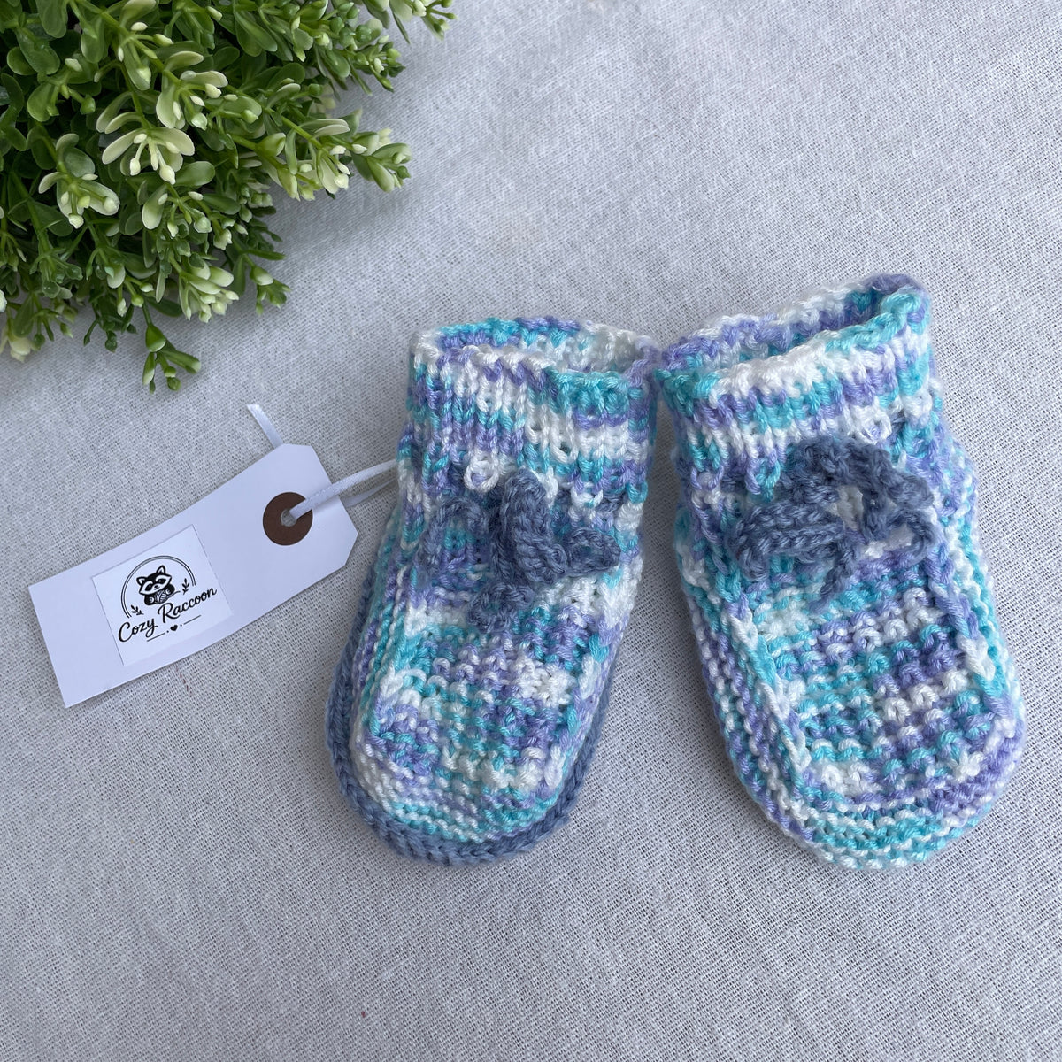 Baby Booties, Blue Melange 9-12 Months