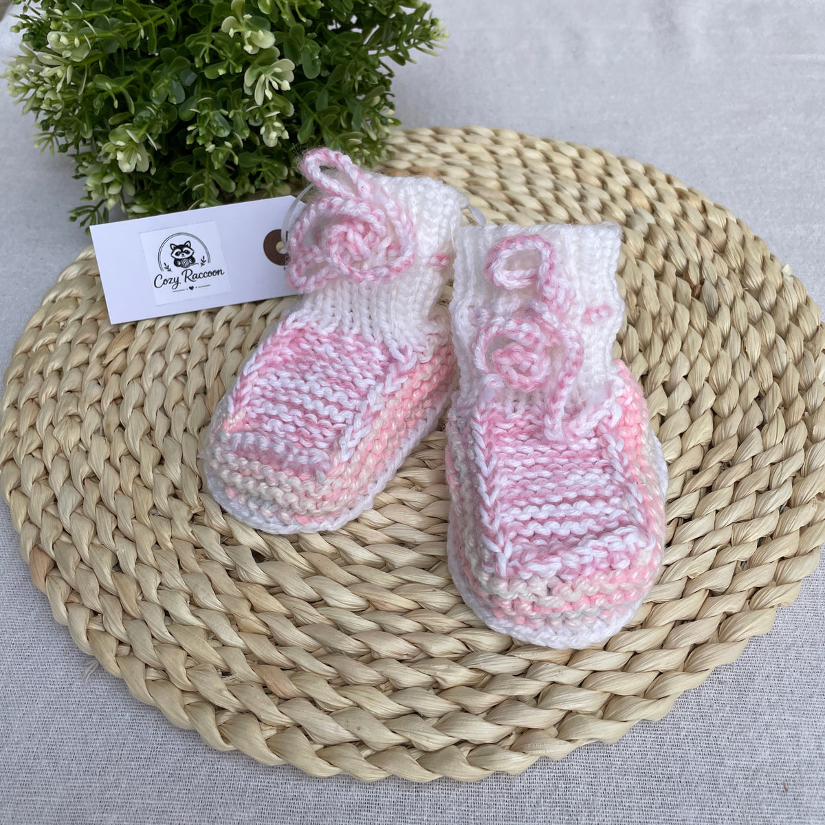 Baby Booties, Pink Melange  3-6 Months