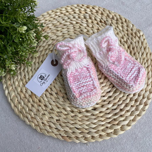 Baby Booties, Pink Melange  3-6 Months