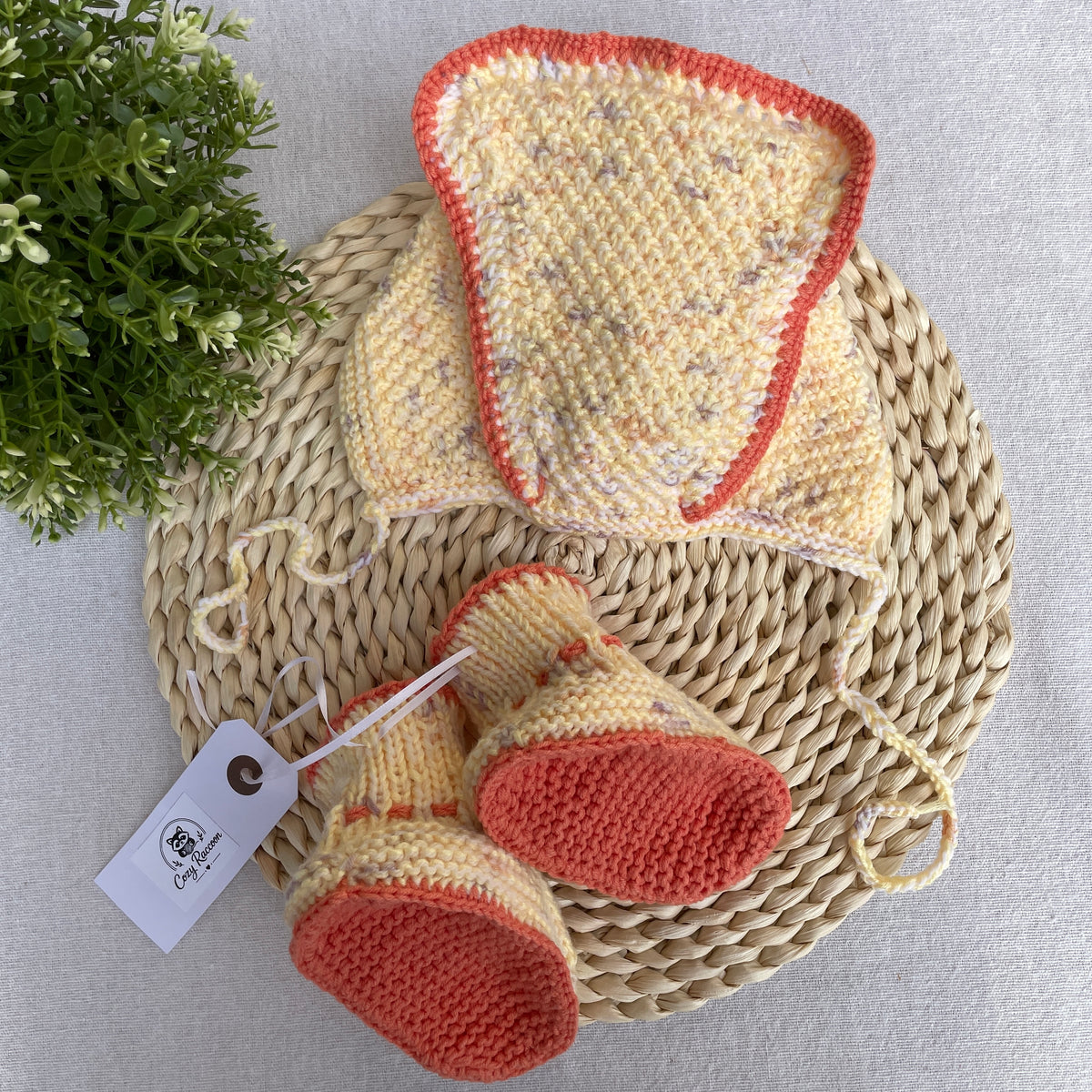 Baby Gift Set, Booties and Bonnet, Silk/Cashmere, Yellow/ Orange, 6-9 Months