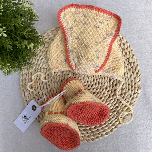 Baby Gift Set, Booties and Bonnet, Silk/Cashmere, Yellow/ Orange, 6-9 Months