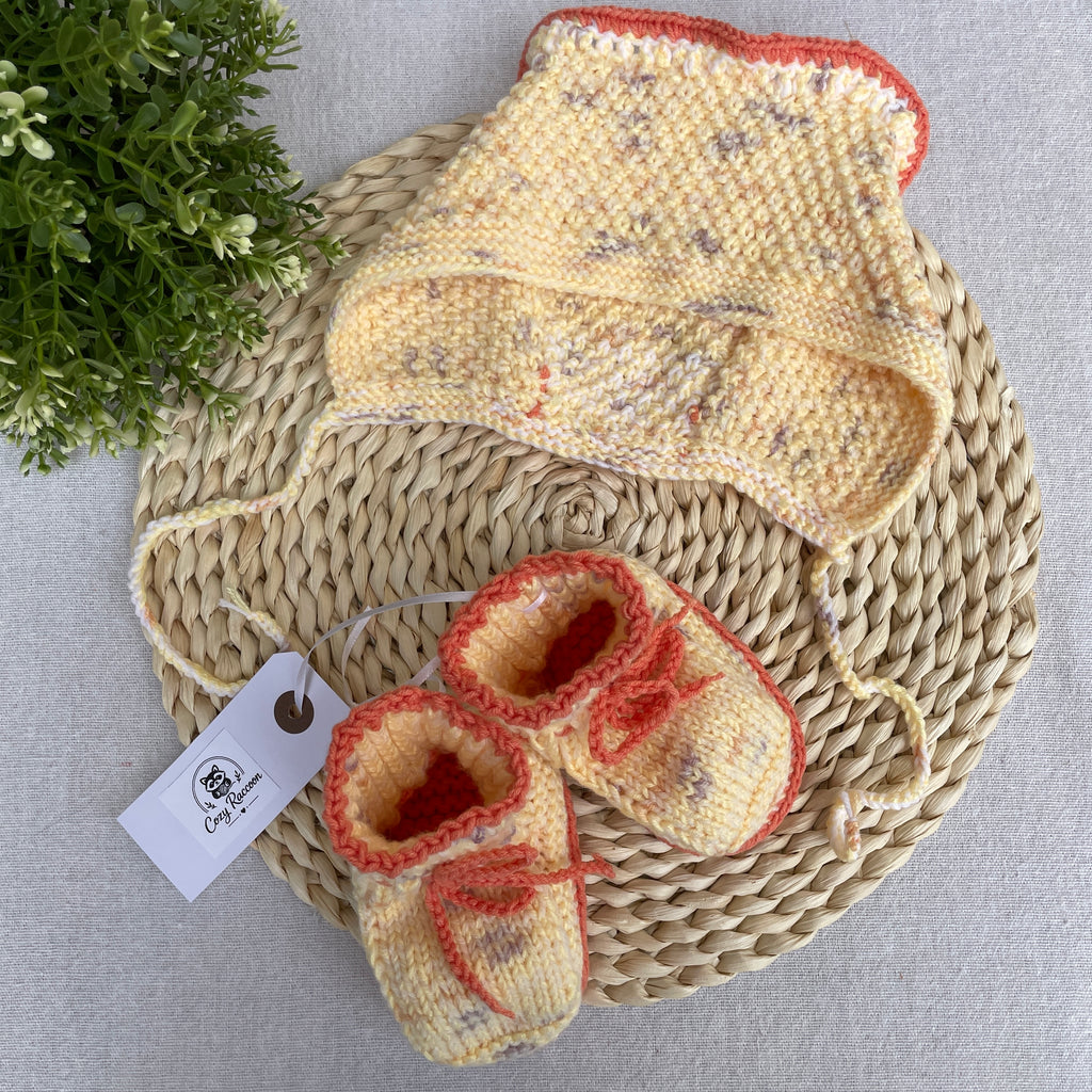 Baby Gift Set, Booties and Bonnet, Silk/Cashmere, Yellow/ Orange, 6-9 Months