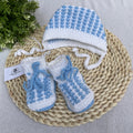 Baby Boy Gift Set, Booties and Bonnet, White/Blue, 0-3 Months