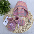 Baby Girl Gift Set, Booties and Bonnet, Wool Pink Melange,  0-3 Months