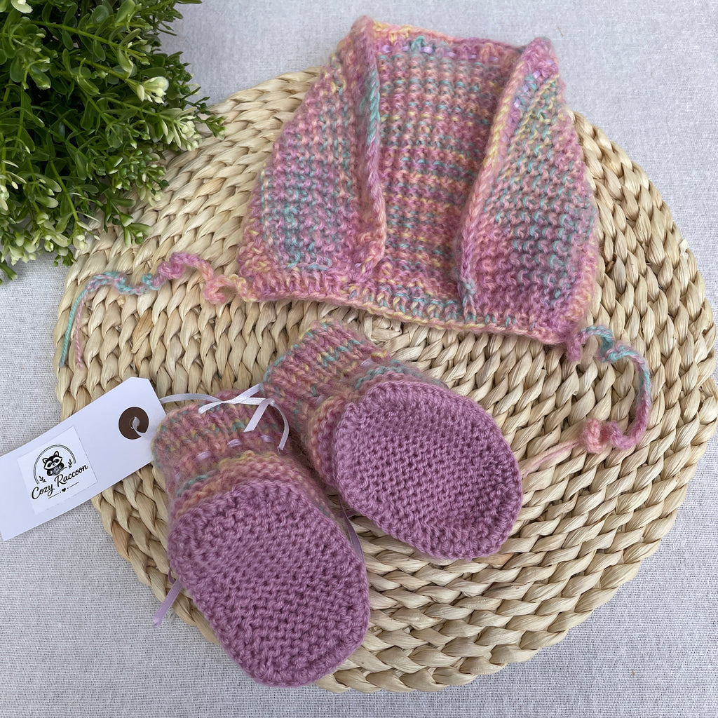Baby Girl Gift Set, Booties and Bonnet, Wool Pink Melange,  0-3 Months
