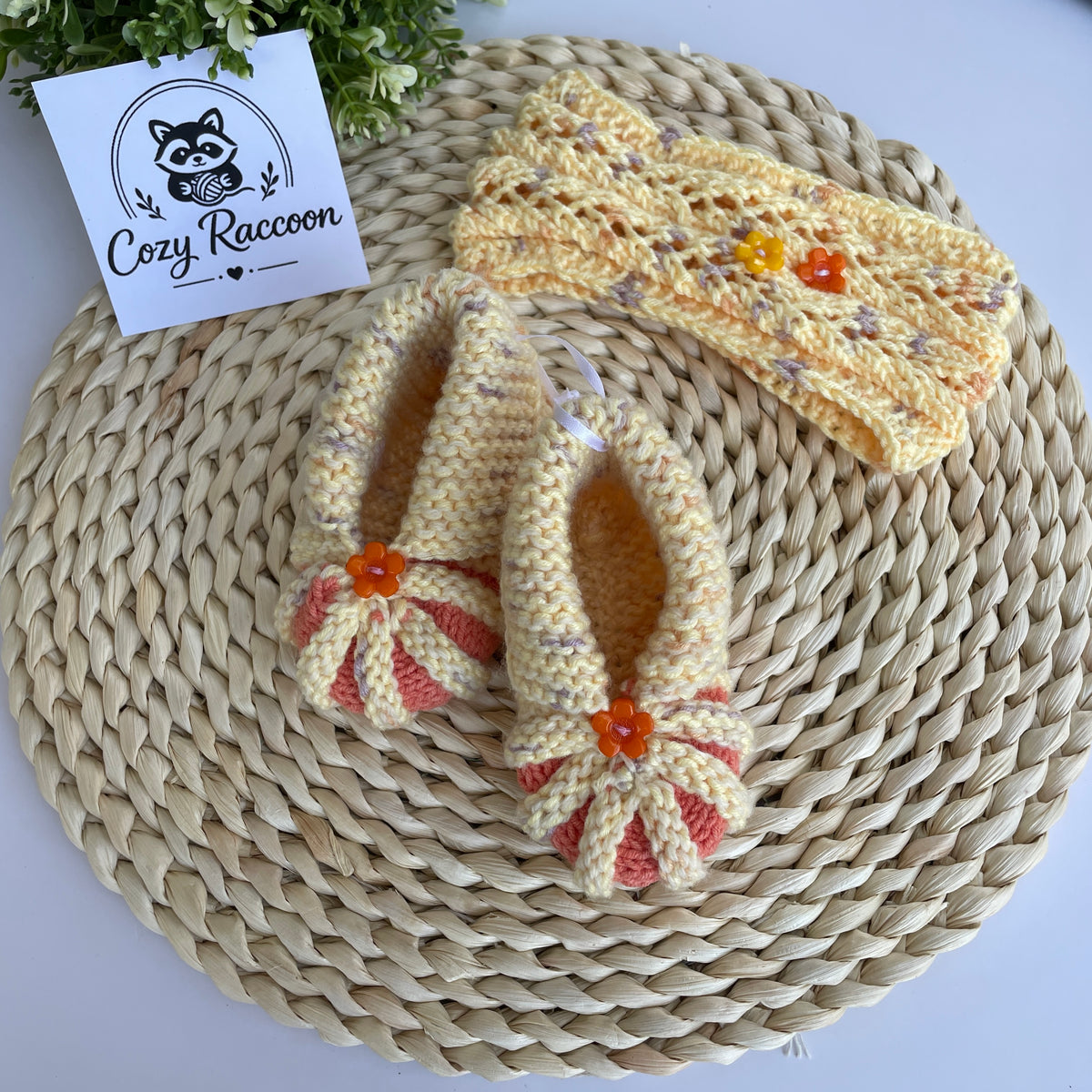 Baby Girl Gift Set, Booties and Headband, Silk/Wool Yellow Melange, 9-12 Months